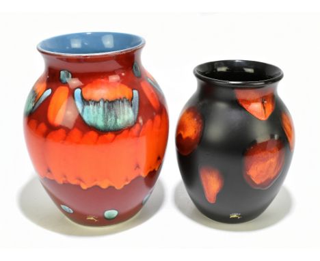 POOLE; a 'Galaxy' decorated vase, height 21cm and a further red ground abstract design vase, height 25cm (2).Additional Infor