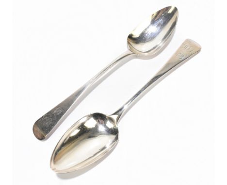 WILLIAM WEST; a pair of provincial hallmarked silver Old English pattern tablespoons, Exeter 1809, 4.6ozt/144g, length 23.25c