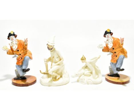 ROYAL DOULTON; two models of clowns HN 2890, with two Enchantment figures comprising Magic Dragon HN2977 and Rumplestiltskin 