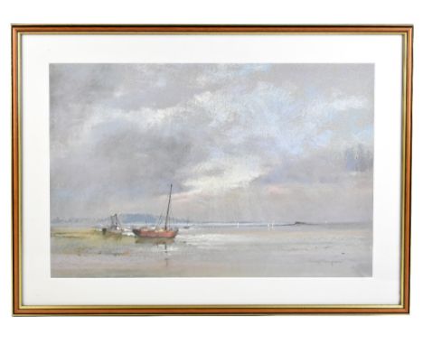 GEORGE THOMPSON (1934-2019); watercolour, fishing boats at a low tide, signed lower right, 36 x 53cm, framed and glazed. (D)A