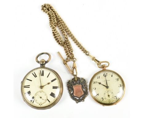 ELKINGTON; a crown wind gold plated pocket watch, the engine turned dial set with Arabic numerals and subsidiary seconds dial