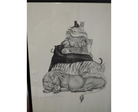 Marion Seawell, (contemporary), after , a print, big cat stack, dated 1976, 70 x 55cm, framed and glazed 73 x 58cm