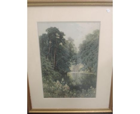 Sutton Palmer (1854-1933), after, a print, river scene, 60 x 40cm, mounted framed and glazed, 90 x 70cm