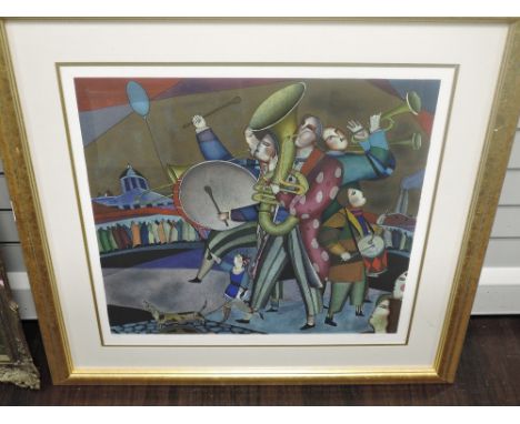 (20th century), a Ltd Ed print, Musicians, indistinctly signed, and num 66/385, 62 x 65cm, mounted framed and glazed, 89 x 90