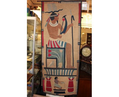 A pair of Egyptian style tapestry wall hangings, 49cm by 124cm