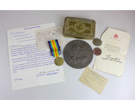 A First World War bronze death plaque for Private Leslie Charles Manning, Notts & Derby Regiment, together with related corre