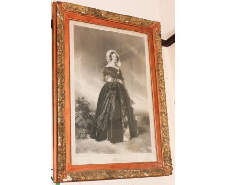 After F Winterhalter, portrait of Queen Victoria standing, in black dress, published by Lemercier, Paris, 70cm by 46cm, and a