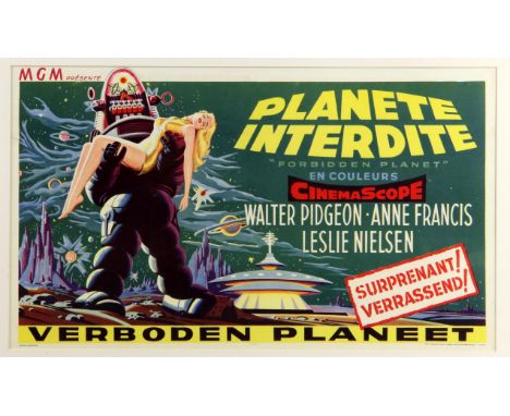 Forbidden Planet (1956) Belgian film poster, starring Robby the Robot in this classic, framed, 13 x 22 inches (visible). Prov