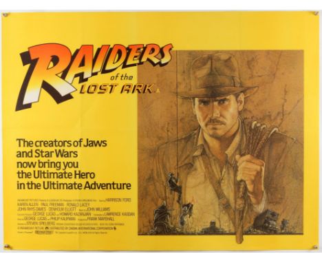 Raiders of the Lost Ark (1981) British Quad film poster, artwork by Richard Amsel, starring Harrison Ford & directed by Steve