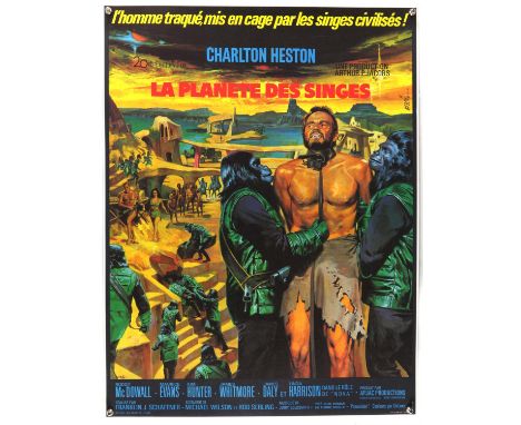 Planet of the Apes (1968) French Small film poster, starring Charlton Heston, art by Jean Mascii, linen backed, 23 x 30 inche