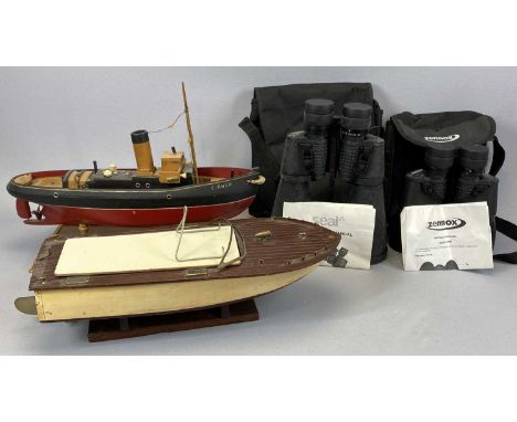 MIXED COLLECTABLES GROUP, two scale model remote control motor boats, Seal 12-36 x 70 zoom binoculars a pair and Zenox 8-24 x