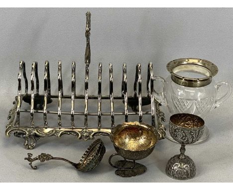 FIVE ITEMS OF MIXED SILVER, EPNS & CONTINENTAL WHITE METALWARE, comprising two handled glass jar with silver collar, Birmingh