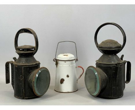 RAILWAYANA - LONDON & NORTH EASTERN RAILWAY THREE ASPECT HAND LAMP, with glasses and burner, 33cms (h), another vintage railw