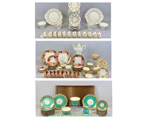 THREE CHINA TEA SERVICES, Royal Adderley Tiyika pattern, 41 pieces, Royal Albert rose pattern, 34 pieces, Victorian turquoise