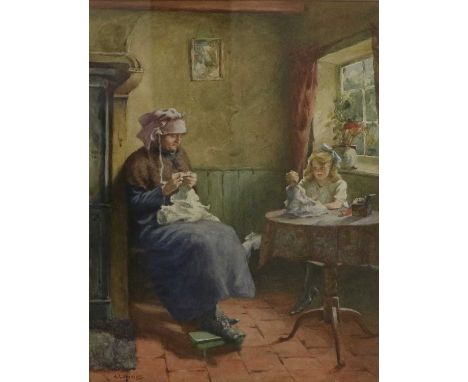 Albert George Stevens (1863-1925)Playing with a dollSigned, watercolour, 33cm by 25cmNorth Yorkshire deceased estateIn an ove