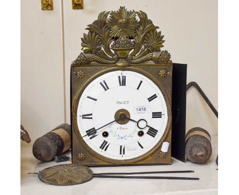 A French Striking Wall Clock, early 20th century, 9" convex enamel dial inscribed Paget, a Vienna double weight driven moveme