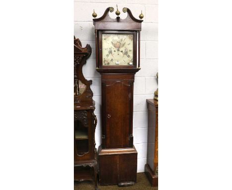 An Oak Thirty Hour Painted Dial Longcase Clock, later painted dial, 217cm highProvenance: Dutton Manor, Lancashire  With pend