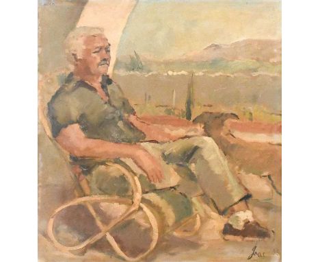 John Carter (1922-2004) Gordon on the villa patio Signed and dated (19)85, oil on canvas, together with a further two oil por