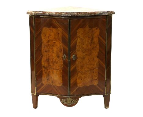 A French Provincial Louis XV Walnut and Burr Walnut Serpentine-Front Free-Standing Corner Cupboard, late 18th century, the or