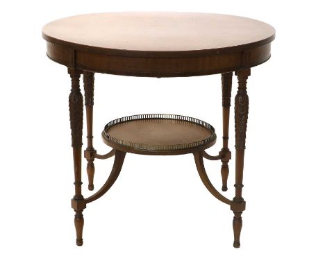 A Victorian Flame Mahogany, Boxwood and Ebony-Strung Circular Centre Table, circa 1900, the rosewood-crossbanded frieze withi