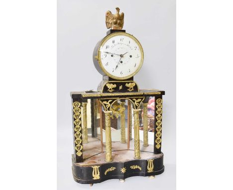 An Austrian Ebonised Quarter Striking Calendar Mantel Clock, signed Theador Debager in Alt Arad, circa 1800, 62cm high