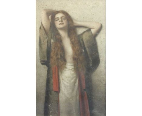 An Art Nouveau Style Portrait of a Lady, colour reproduction, bears Ackermann label verso, 55cm by 32cmTime staining to sheet