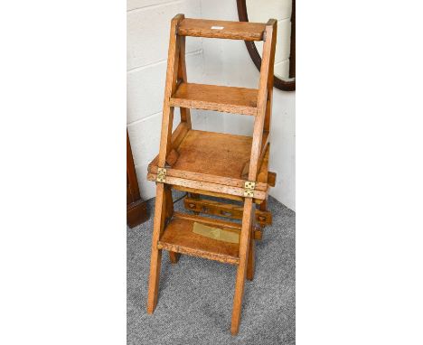 A Late Victorian Oak Metamorphic Chair/Library Step, with ''Carpenter'' brass plaqueStructurally sound. Metamorphic function 