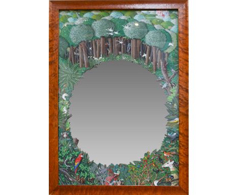 Mike Wilks (b.1947)Jungle mirrorInitialled and dated (19)78, acrylic on card laid on to mirror plate, 84cm high by 58.5cm (ov