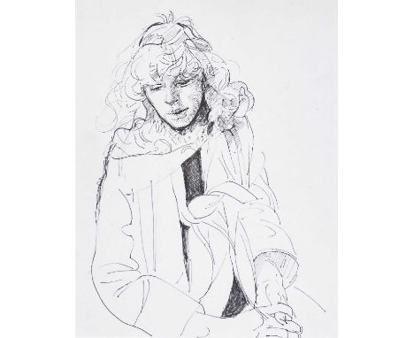 Robert Oscar Lenkiewicz (1941-2002)Mary with scarfPen and ink, 26.5cm by 20cmNo evidence of cockling. Not examined out of the