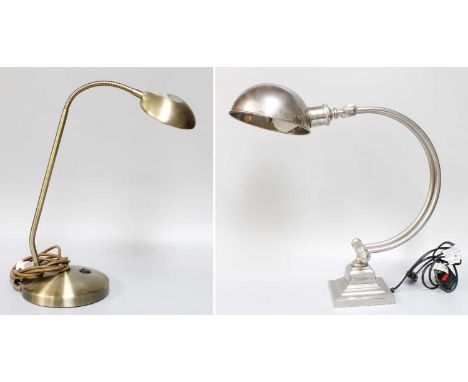 A Vintage Style Nickel Plated Desk Lamp, and A Brass Finish Desk Lamp (2)
