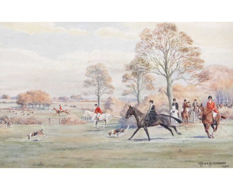 D.M &amp; E.M Alderson (20th Century)A day in the field, hunting sceneSigned and dated 1946, watercolour, 18.5cm by 26cmSome 