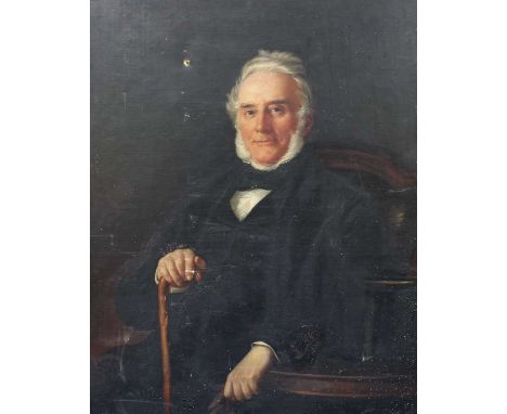 British School (19th century)Portrait of a seated gentleman holding a caneOil on canvas, 111.5cm by 86cm (unframed)Heavy surf