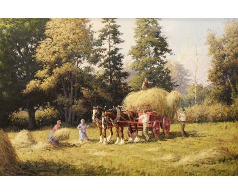 Ronald Moseley (b.1931)Harvest SceneSigned, oil on canvas, 49.5cm by 74.5cmSome general surface dirt and imperfections in evi