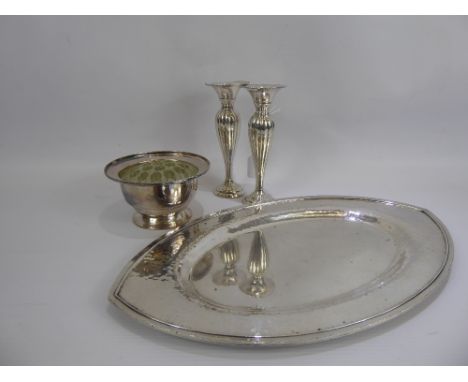 A Quantity of Silver-Plate, including a bon bon dish, a bread plate, candlestick holders, ice bucket, two bowls, two miniatur