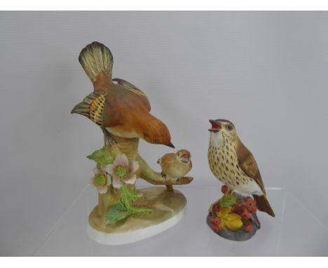 Porcelain Bird Figurines, including Doris Linder 'Flycatcher' and Royal Worcester 'Thrush'. (2)