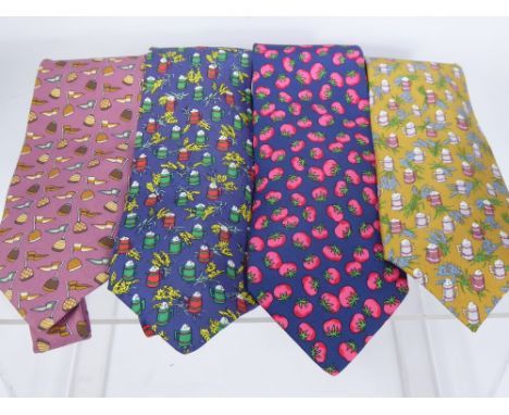 Four Gentleman's Silk Hermes Ties, labels to verso.