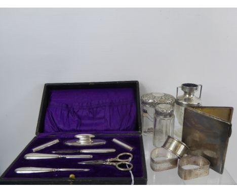 Miscellaneous Silver, including a silver manicure set, complete in a fitted velvet lined box, Birmingham hallmark, dated 1918