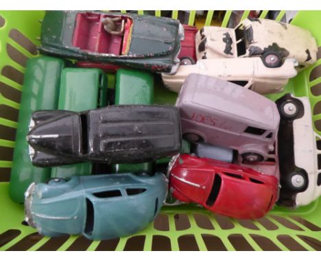 Miscellaneous Vintage Die-Cast Dinky and other model cars, including trucks, buses, army vehicles, boxed Leyland Atlantean Bu