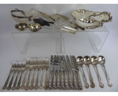A Quantity of Silver and Silver Plate, including four silver hallmarked napkin rings, Harrods silver plated bon bon dish, Chr