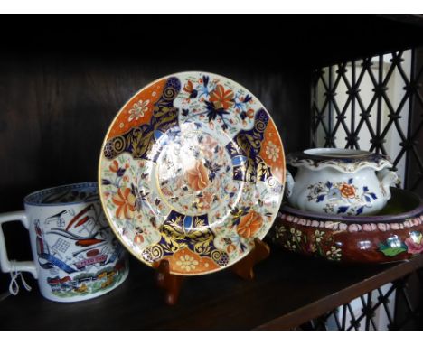 Miscellaneous Porcelain, including a Crown Derby cabinet plate, harvest mug, silver jubilee mug, Mason's silver jubilee pot a