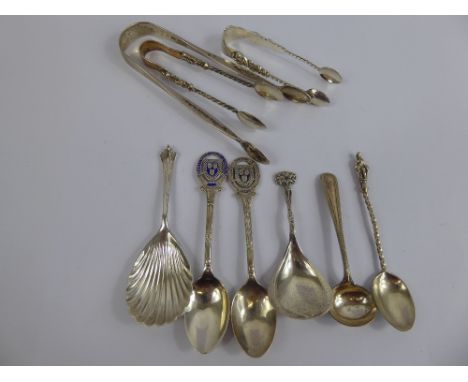 Miscellaneous Silver, including a caddy spoon Sheffield hallmark dated 1896, Georgian silver sugar tongs, Birmingham hallmark