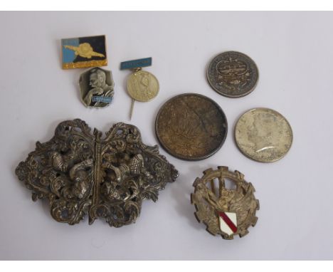 A Collection of Miscellaneous Items, including an antique silver metal Indian buckle, Drado.Paris 309 RA silver metal and ena