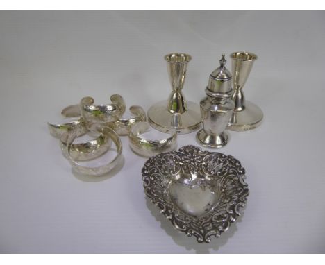 Miscellaneous Silver, including a pair of silver travelling candlestick holders, Birmingham hallmark, Adie Bros, dated 1959/6