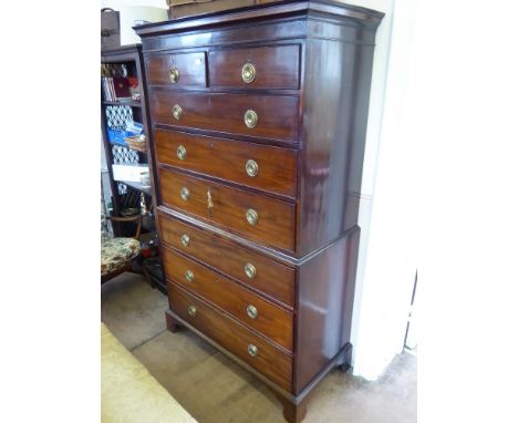 A Georgian Mahogany Chest on Chest, good proportions, upper section with two short and three graduated long drawers, the lowe