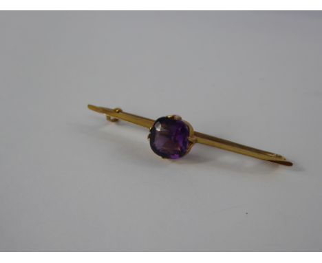 A Lady's Antique 9 ct Gold and Cushion-Cut Amethyst Brooch, approx 8 x 8 mms, approx wt 2.5 gms.