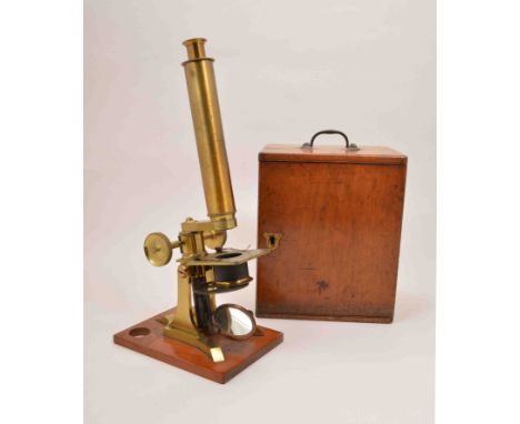 A Victorian lacquered brass microscope, by W. Gray, detachable tube, rack and pinion focusing, platform engraved W. Gray, 16 