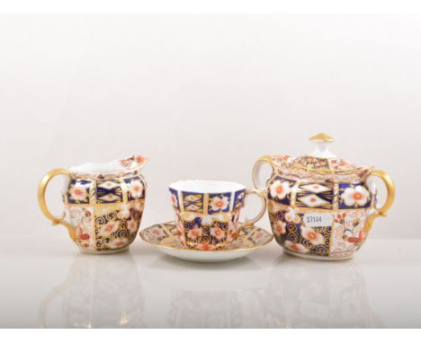 Small collection of Royal Crown Derby teaware, Imari pattern including a milk jug, 1905, sucrier 1907, five various cups and 