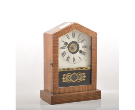 American simulated rosewood shelf clock, enamel dial, alarm mechanism, 25cm and two other American shelf clocks, (3).