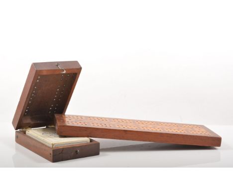 Cribbage boards, set of Imperial dominoes and bone faced dominoes, (5).