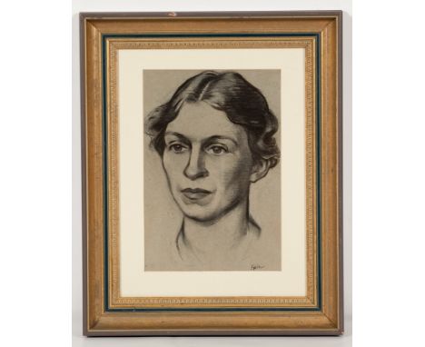 ATTRIBUTED TO SIR JACOB EPSTEIN KBE (BRITISH/AMERICAN 1880 - 1959), 
PORTRAIT OF A LADY
charcoal on paper, signed indistinctl